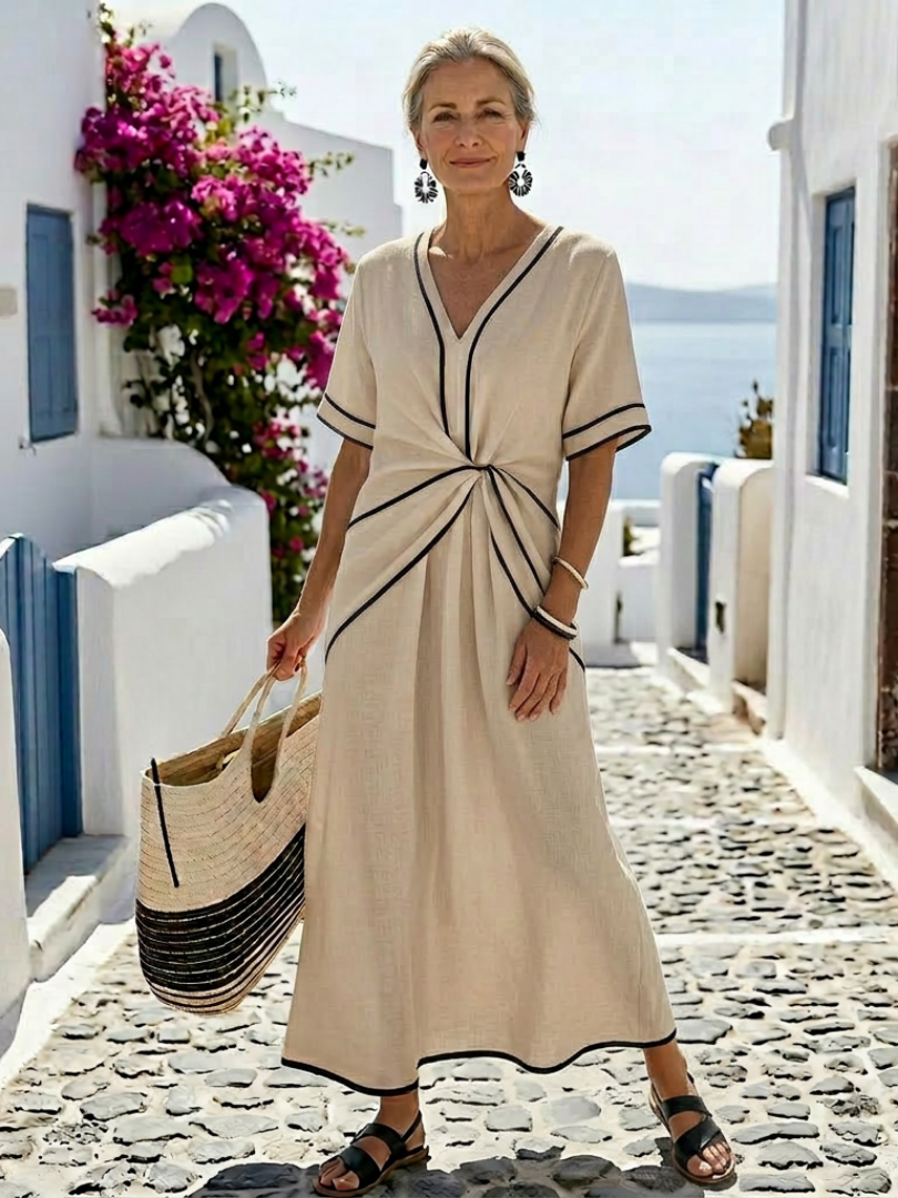 Ainsley | Women’s Short Sleeve Gathered Waist Midi Dress