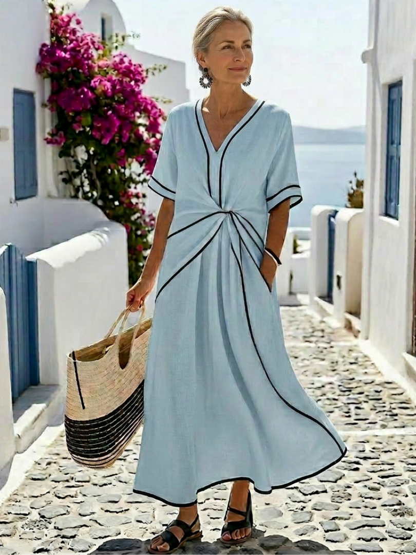 Ainsley | Women’s Short Sleeve Gathered Waist Midi Dress