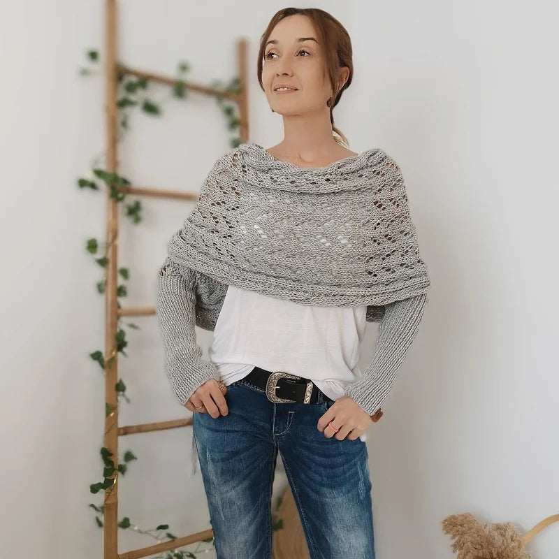 Airlea | Women’s Mesh Long Sleeve Wrap Front Knitted Shawl