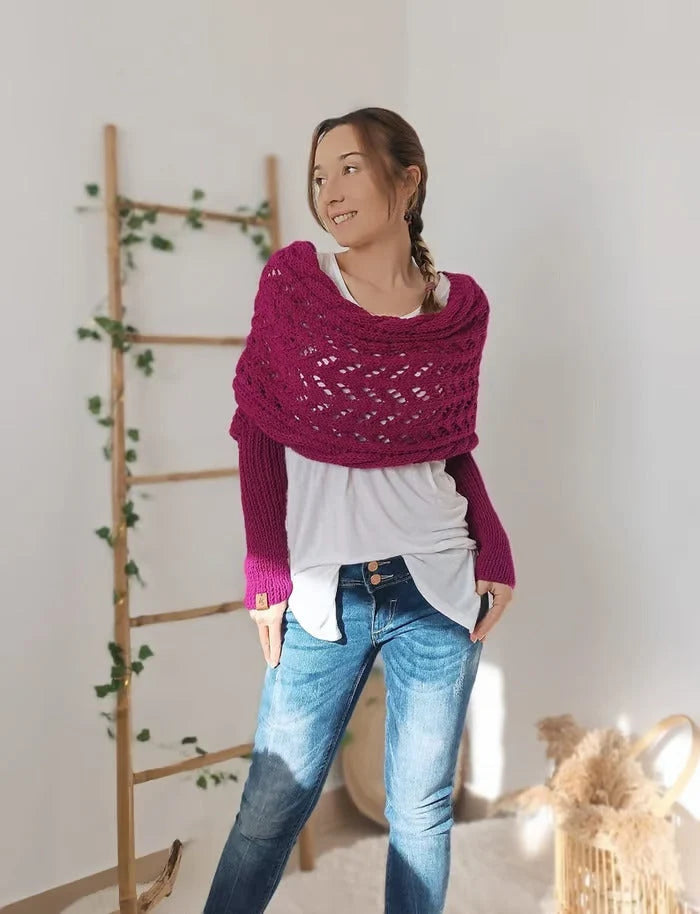 Airlea | Women’s Mesh Long Sleeve Wrap Front Knitted Shawl