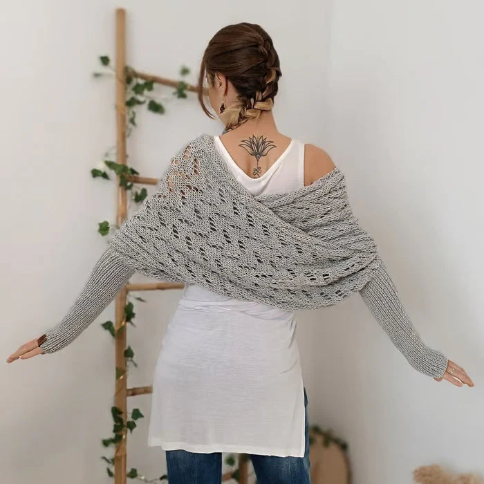 Airlea | Women’s Mesh Long Sleeve Wrap Front Knitted Shawl