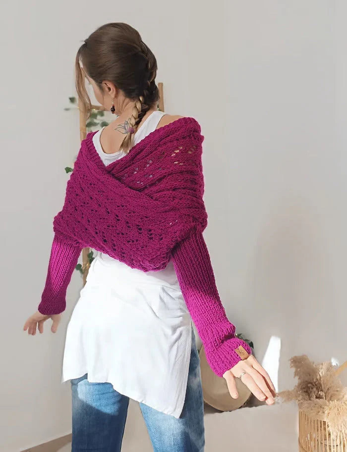 Airlea | Women’s Mesh Long Sleeve Wrap Front Knitted Shawl