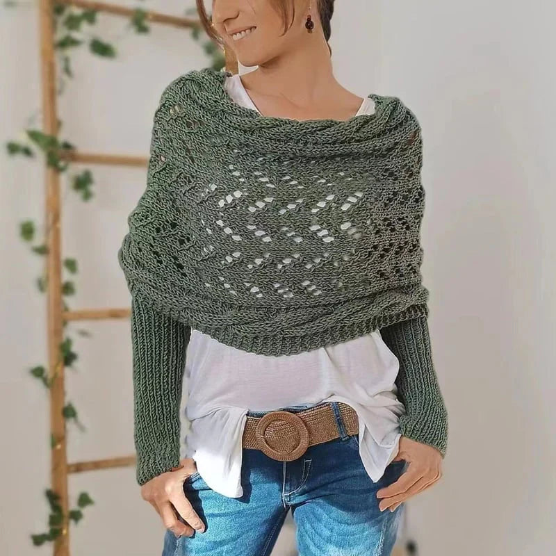 Airlea | Women’s Mesh Long Sleeve Wrap Front Knitted Shawl