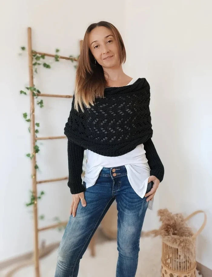 Airlea | Women’s Mesh Long Sleeve Wrap Front Knitted Shawl
