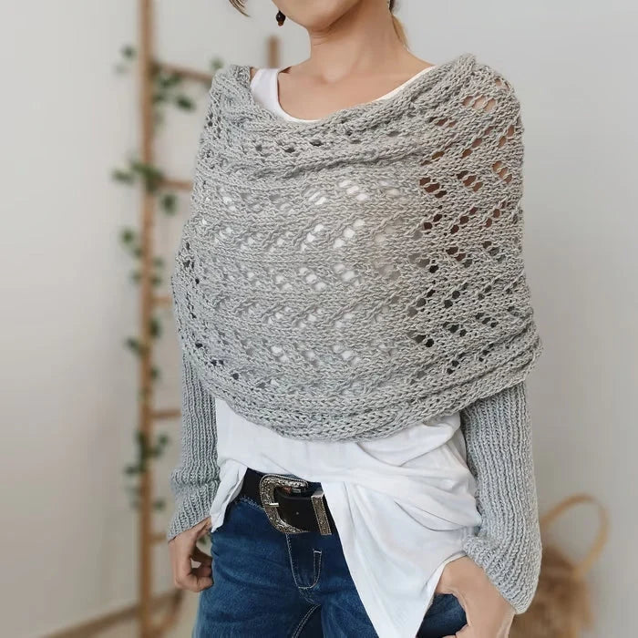 Airlea | Women’s Mesh Long Sleeve Wrap Front Knitted Shawl