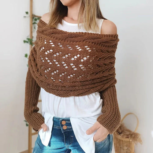Airlea | Women’s Mesh Long Sleeve Wrap Front Knitted Shawl