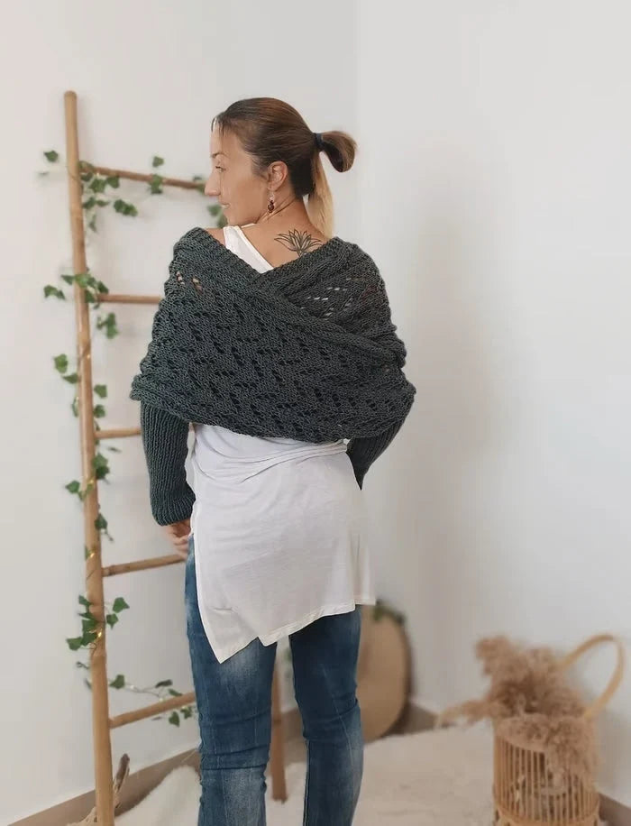 Airlea | Women’s Mesh Long Sleeve Wrap Front Knitted Shawl