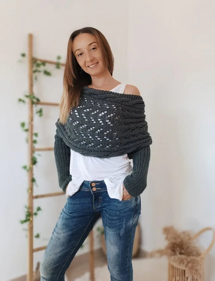 Airlea | Women’s Mesh Long Sleeve Wrap Front Knitted Shawl