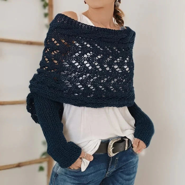 Airlea | Women’s Mesh Long Sleeve Wrap Front Knitted Shawl