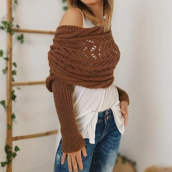 Airlea | Women’s Mesh Long Sleeve Wrap Front Knitted Shawl