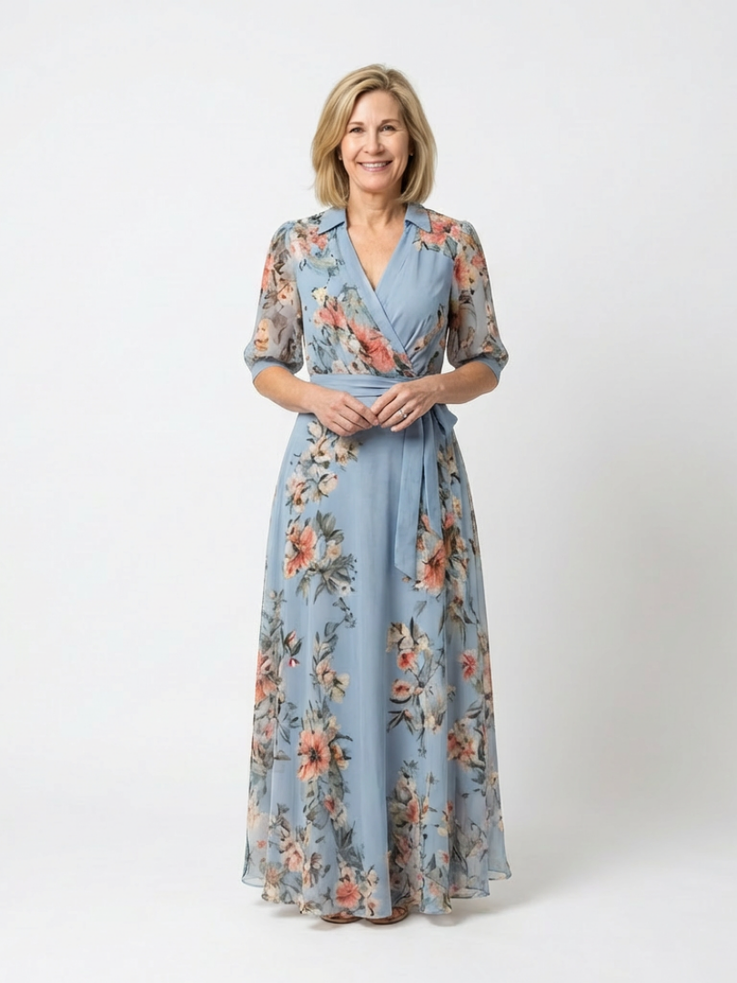 Aisha | Women’s V Neck Short Sleeve Floral Maxi Summer Dress