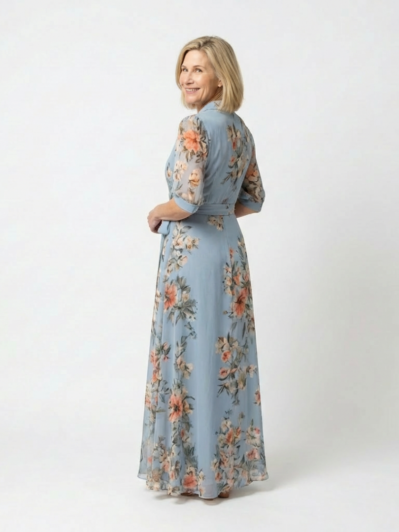 Aisha | Women’s V Neck Short Sleeve Floral Maxi Summer Dress