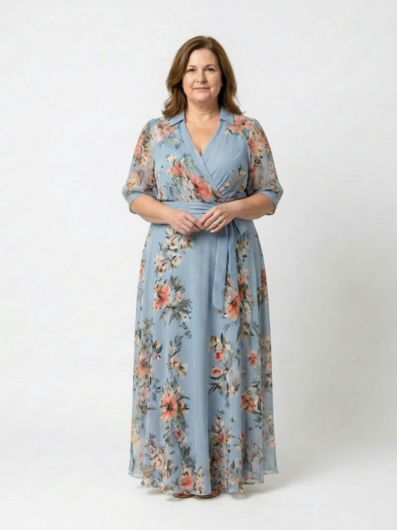 Aisha | Women’s V Neck Short Sleeve Floral Maxi Summer Dress