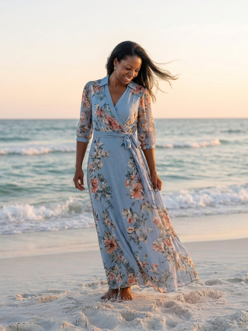 Aisha | Women’s V Neck Short Sleeve Floral Maxi Summer Dress