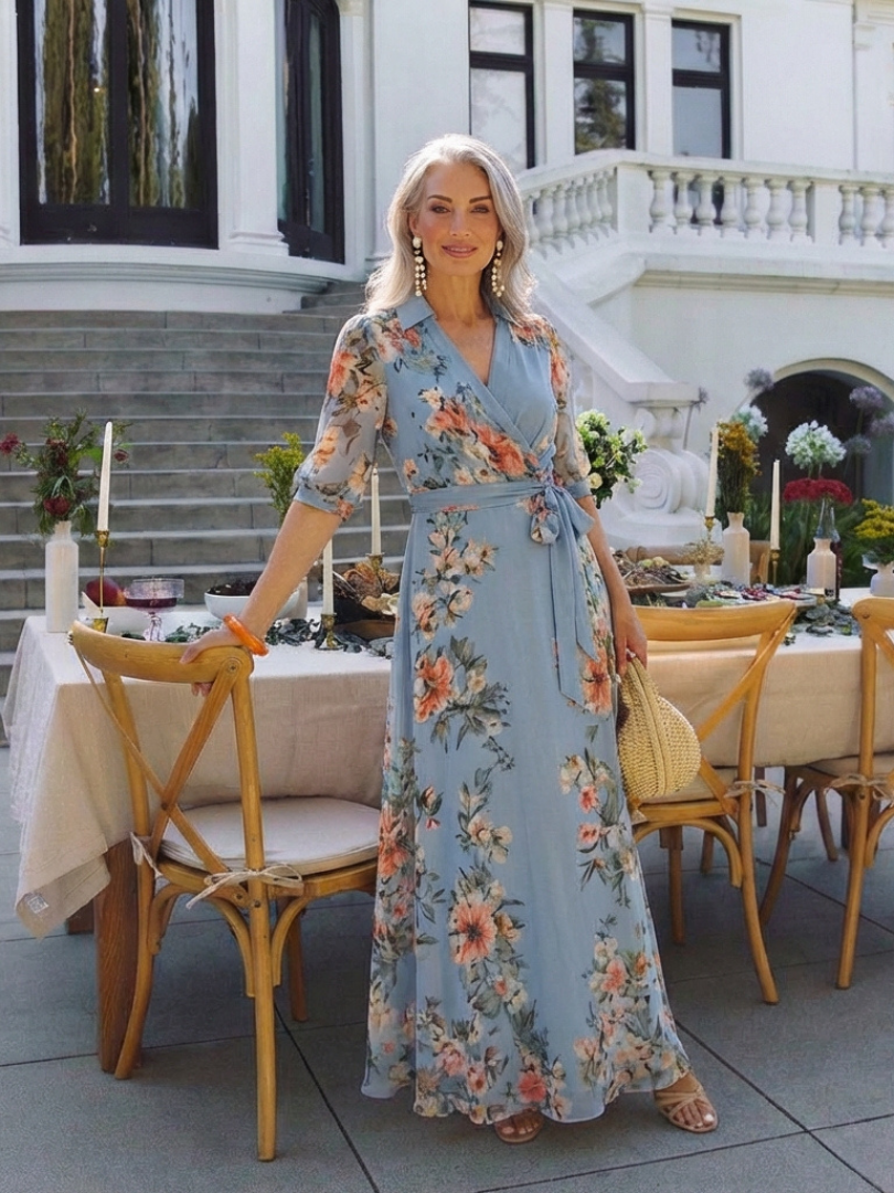 Aisha | Women’s V Neck Short Sleeve Floral Maxi Summer Dress