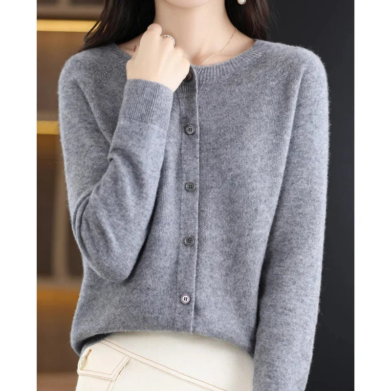 Aithne | Women’s Long Sleeve Button Front Cashmere Sweater