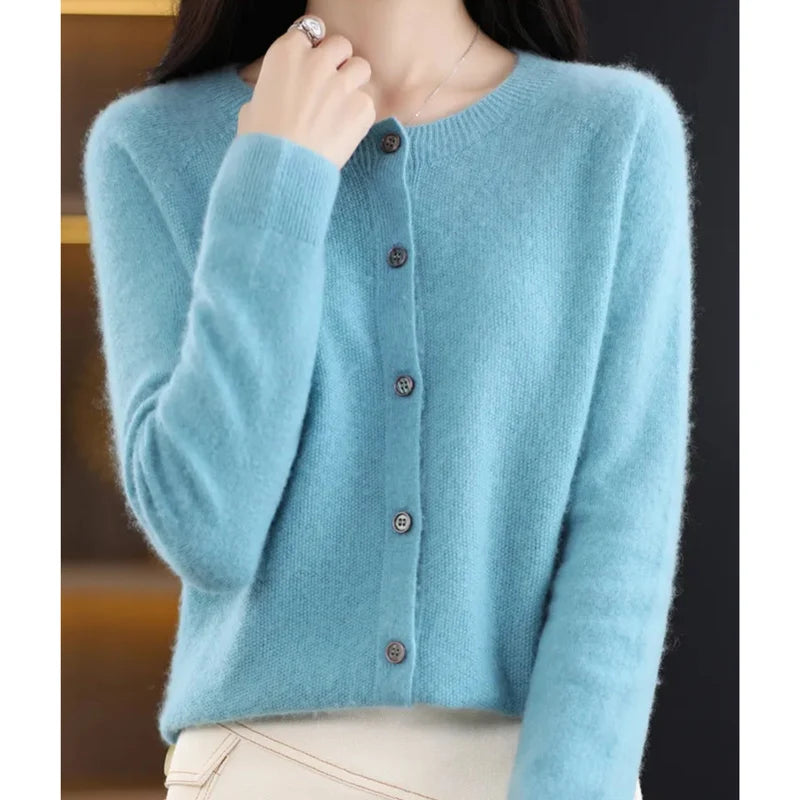 Aithne | Women’s Long Sleeve Button Front Cashmere Sweater