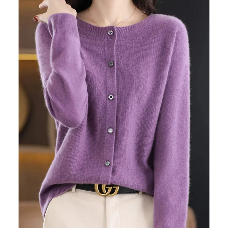 Aithne | Women’s Long Sleeve Button Front Cashmere Sweater