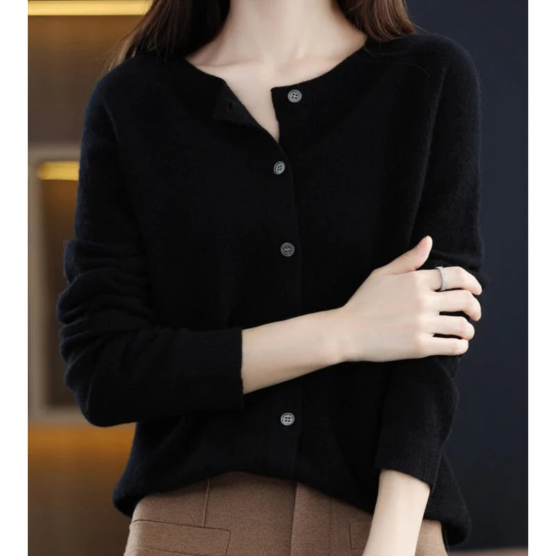 Aithne | Women’s Long Sleeve Button Front Cashmere Sweater