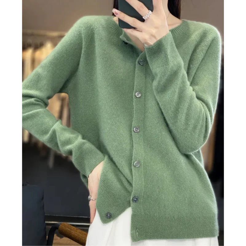 Aithne | Women’s Long Sleeve Button Front Cashmere Sweater