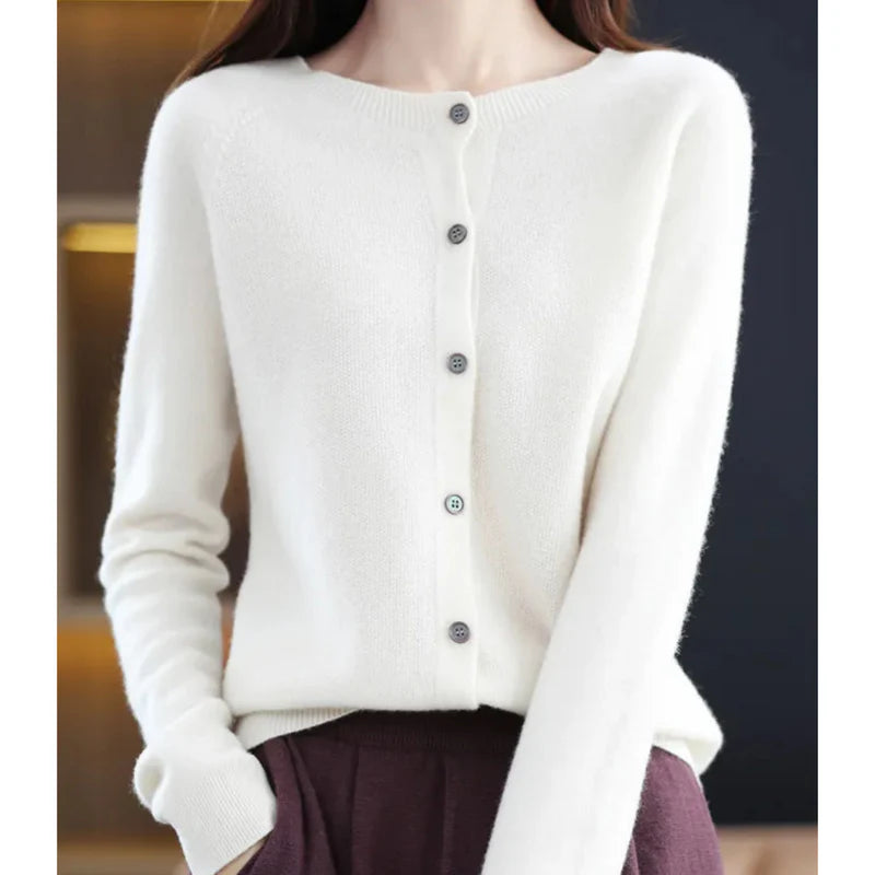 Aithne | Women’s Long Sleeve Button Front Cashmere Sweater
