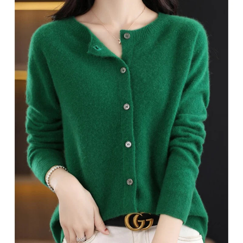 Aithne | Women’s Long Sleeve Button Front Cashmere Sweater