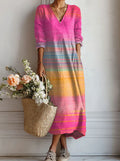 Aiyana | Women's Striped V Neck Long Sleeve Flowy Midi Dress