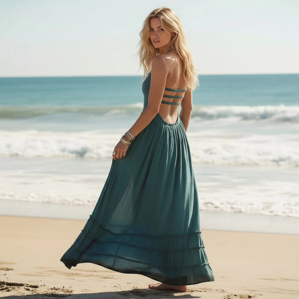 Aiyanna | Women's Backless A Line Ruffle Flowy Maxi Dress