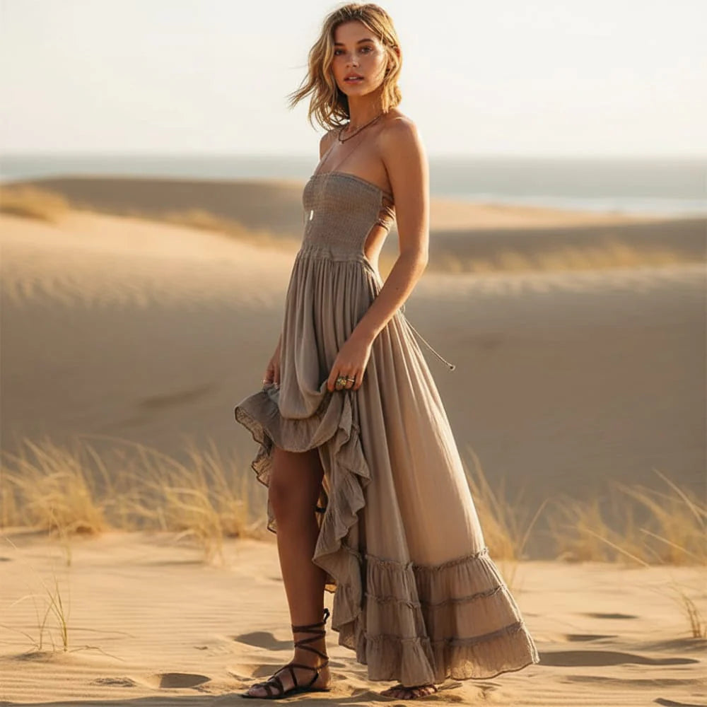 Aiyanna | Women's Backless A Line Ruffle Flowy Maxi Dress