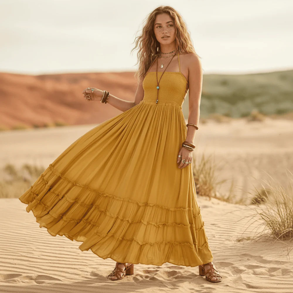 Aiyanna | Women's Backless A Line Ruffle Flowy Maxi Dress
