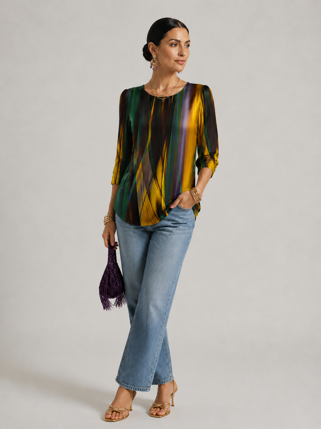 Akemi | Women's Round Neck Colorful Patterned Summer T Shirt