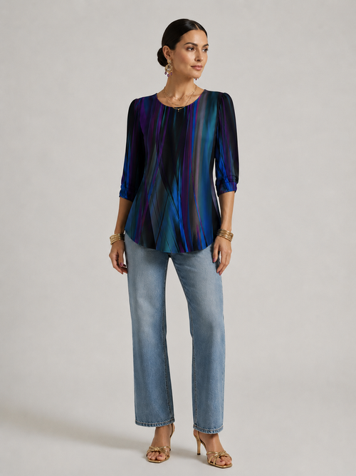Akemi | Women's Round Neck Colorful Patterned Summer T Shirt