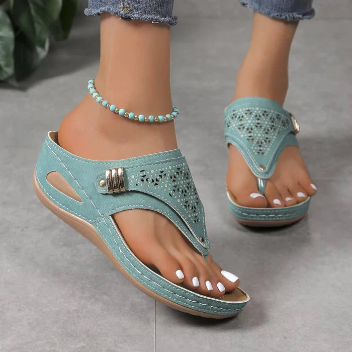 Akouavi | Women's Cutout Wedge Platform Slip On Open Toe Slides