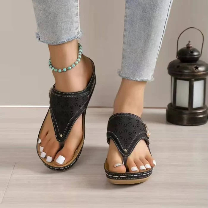 Akouavi | Women's Cutout Wedge Platform Slip On Open Toe Slides