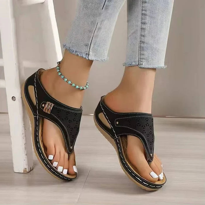 Akouavi | Women's Cutout Wedge Platform Slip On Open Toe Slides