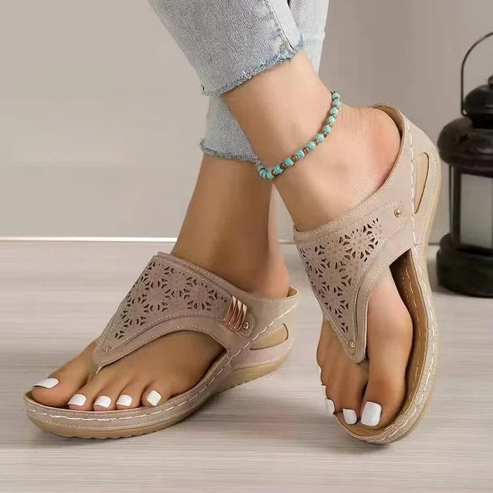 Akouavi | Women's Cutout Wedge Platform Slip On Open Toe Slides