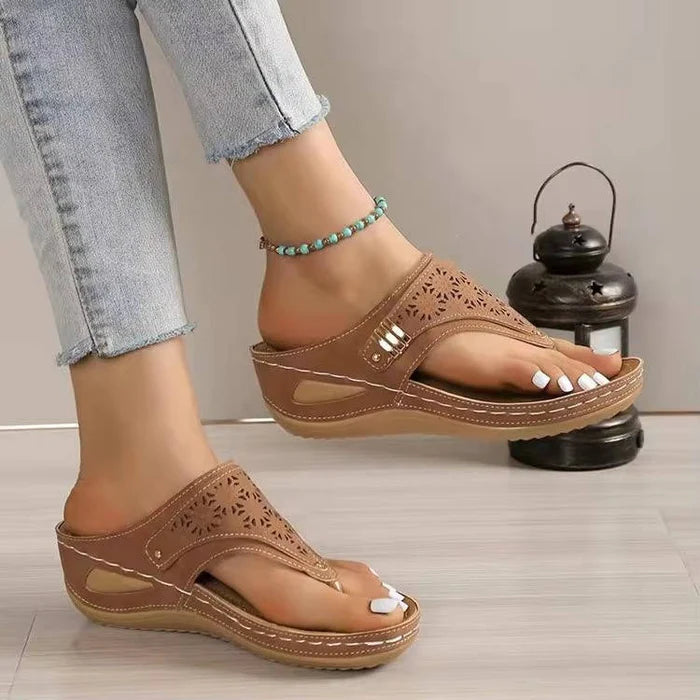 Akouavi | Women's Cutout Wedge Platform Slip On Open Toe Slides