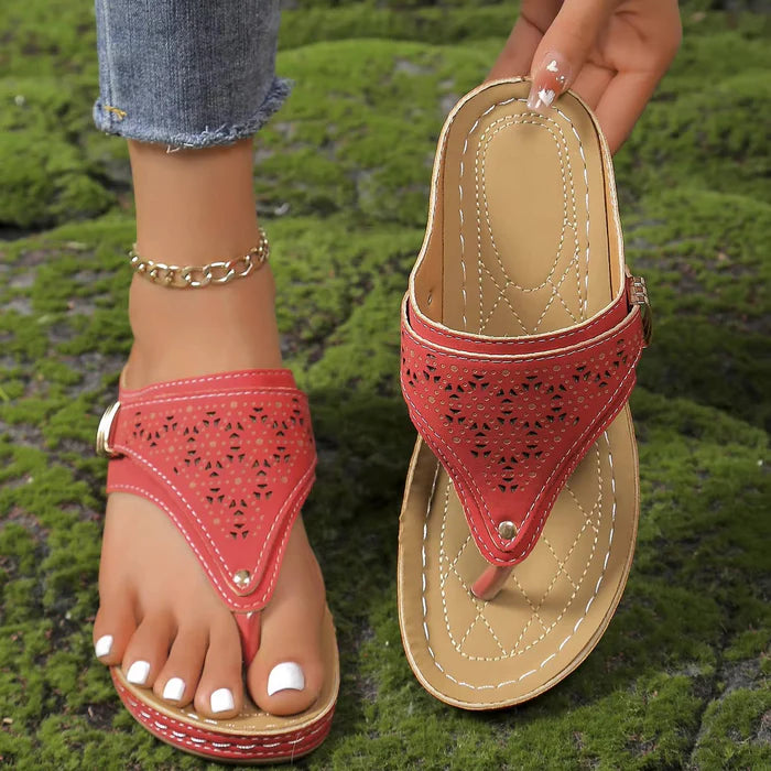 Akouavi | Women's Cutout Wedge Platform Slip On Open Toe Slides