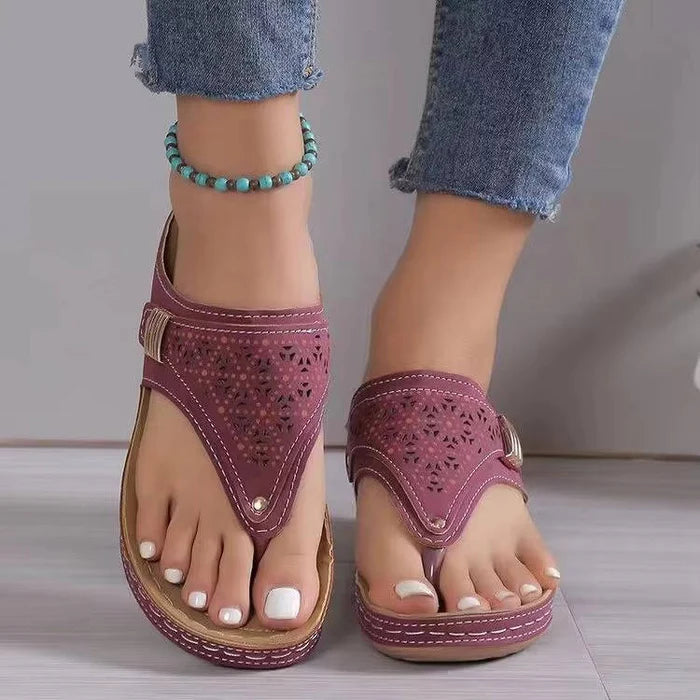 Akouavi | Women's Cutout Wedge Platform Slip On Open Toe Slides
