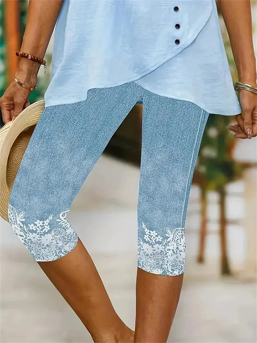 Akouavi | Women's Floral Print Slim Fit Cropped Length Pants