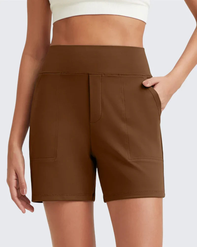 Alaine | Women’s Side Pocket High Waisted Mid Length Shorts