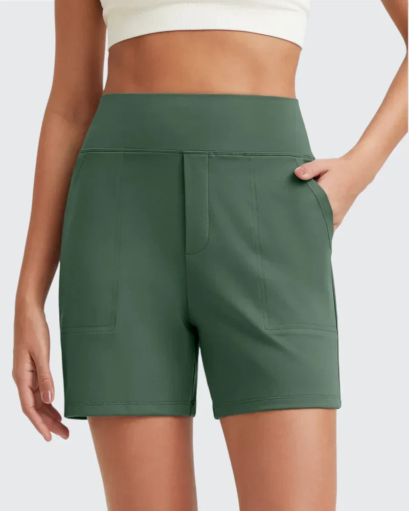 Alaine | Women’s Side Pocket High Waisted Mid Length Shorts