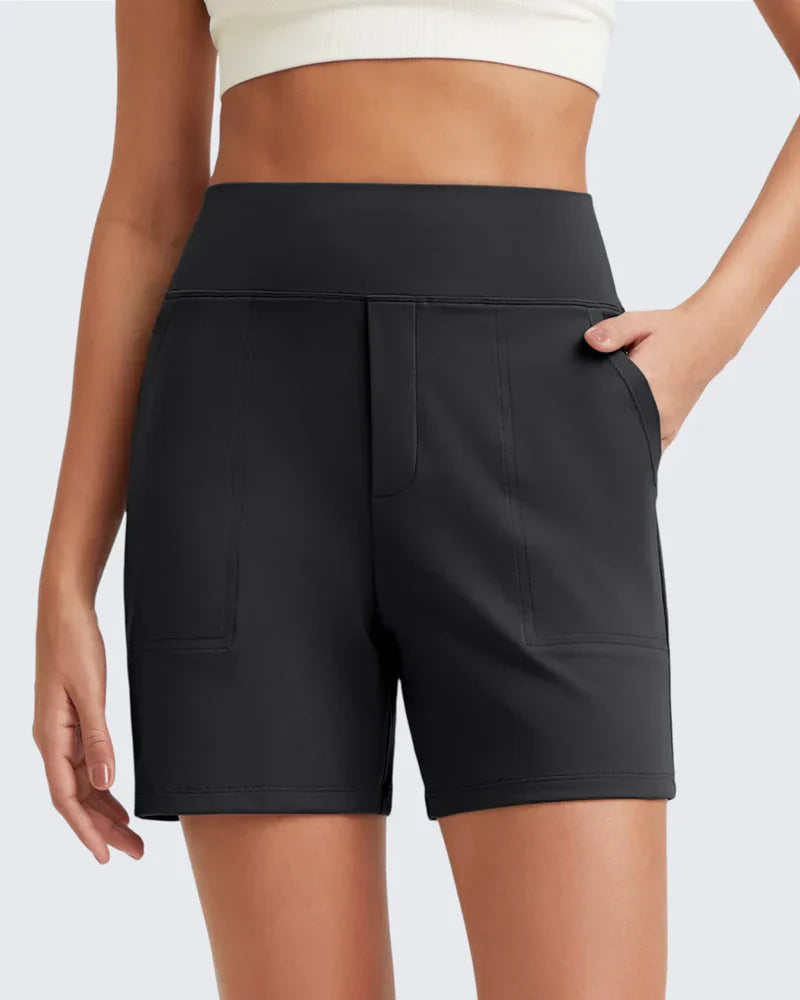 Alaine | Women’s Side Pocket High Waisted Mid Length Shorts