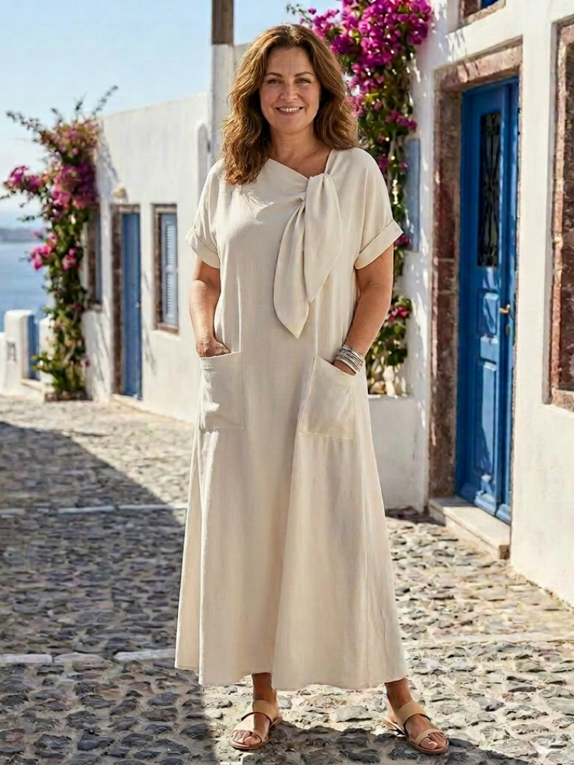 Alana | Women’s Round Neck Tie Front Maxi Dress