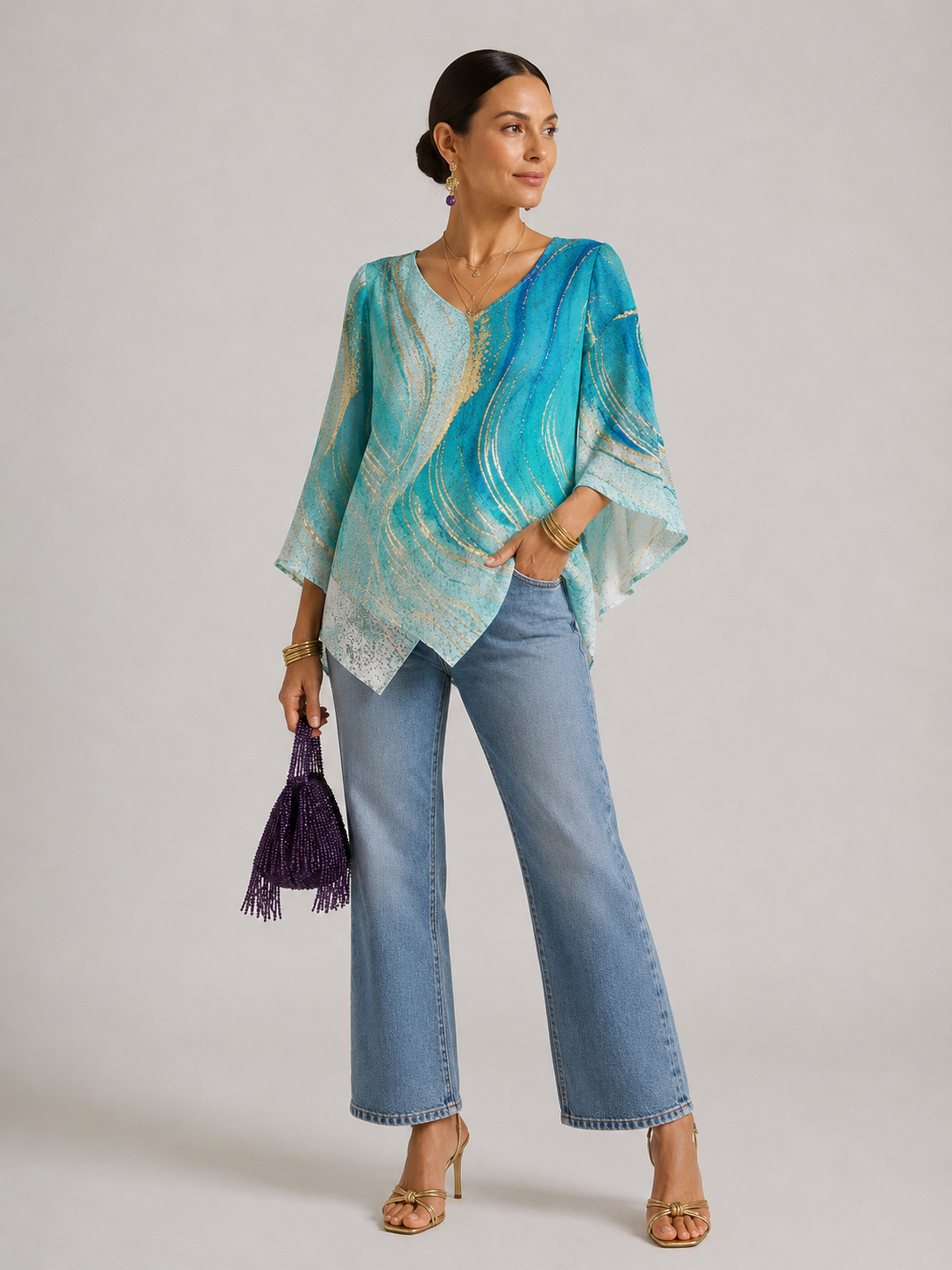 Alannah | Women's V-Neck Asymmetrical Hem Summer Blouse