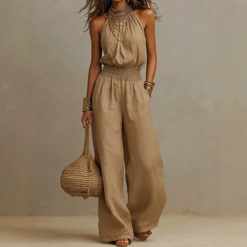 Alavina | Women's Sleeveless Wide Leg Halter Neck Jumpsuit