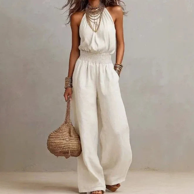 Alavina | Women's Sleeveless Wide Leg Halter Neck Jumpsuit