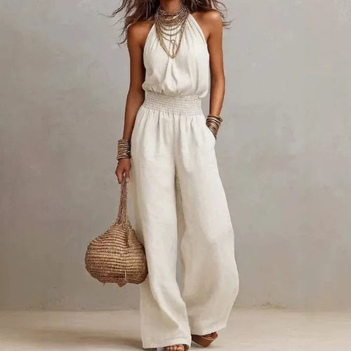 Alavina | Women's Sleeveless Wide Leg Halter Neck Jumpsuit