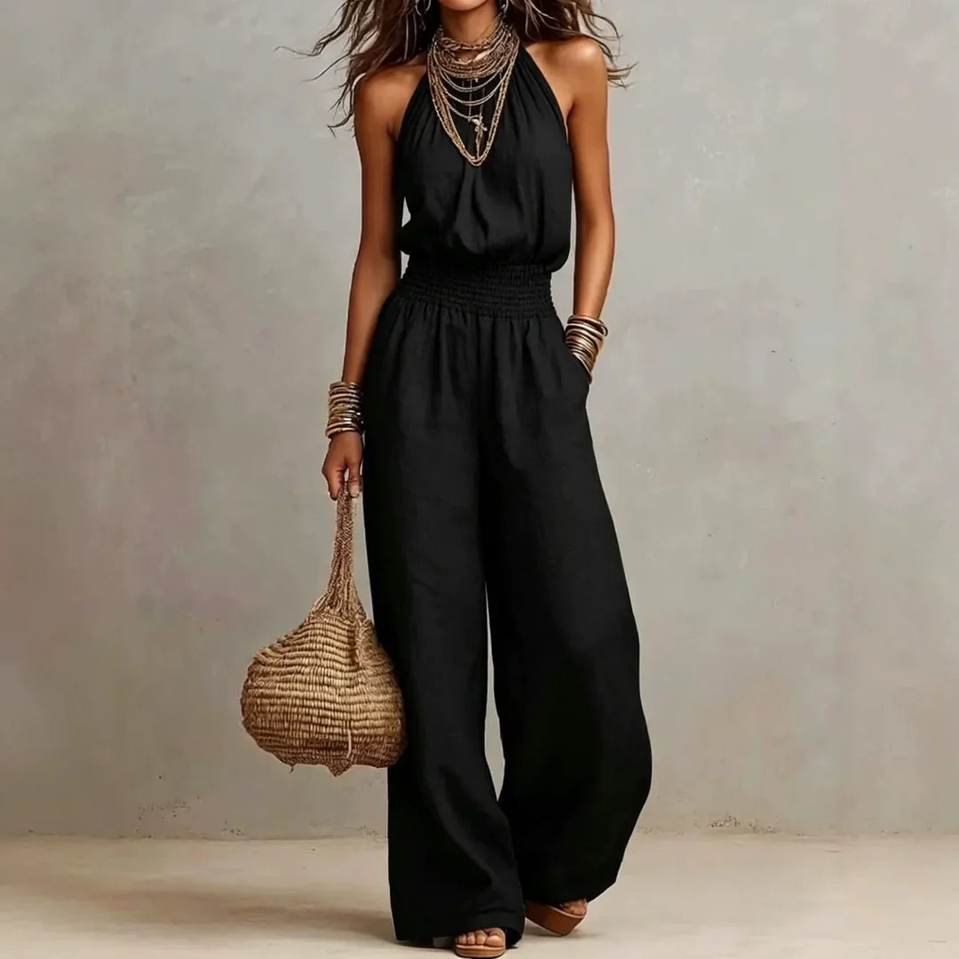 Alavina | Women's Sleeveless Wide Leg Halter Neck Jumpsuit
