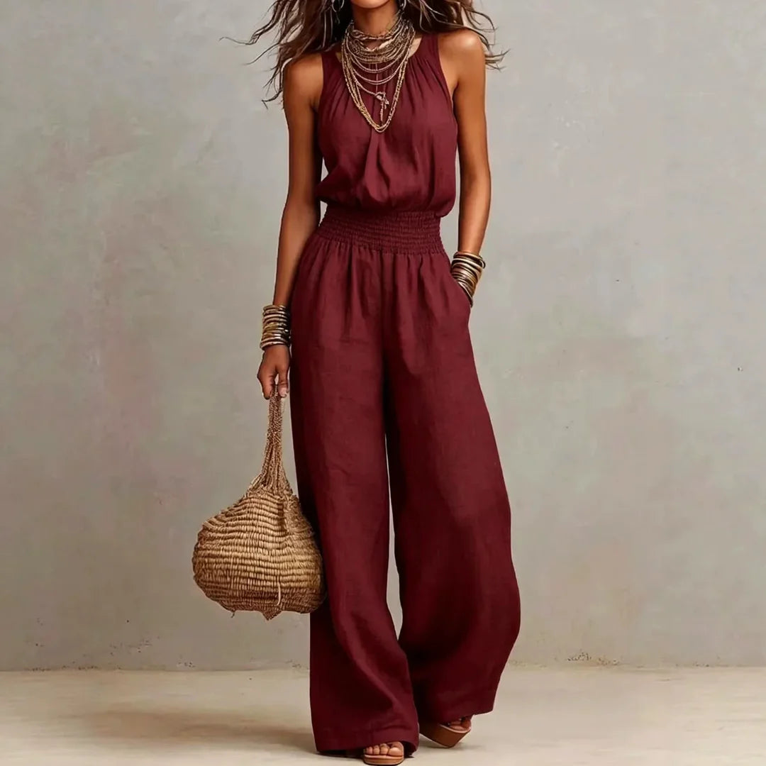 Alavina | Women's Sleeveless Wide Leg Halter Neck Jumpsuit